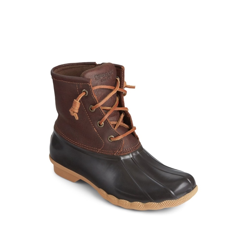 Sperry Saltwater Leather Duck Boot Women’s Size 8M  Navy Blue Brown Waterproof